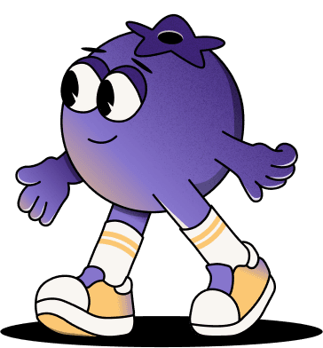 Image de la mascotte Very Berry avec un appareil photo sur la tête